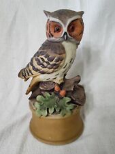 Vintage Shafford Porcelain Owl On Branch Music Box Figurine 7.5