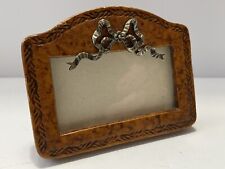 Vintage MAITLAND-SMITH Mini Leather Picture Photo Frame 3.5” Silver Bow Handmade picture