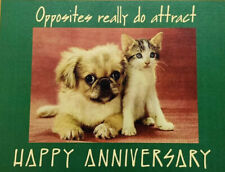 VTG Wright Card Co. Anniversary Card “Opposites Really Do Attract” Cat & Dog P1 picture