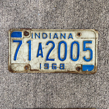 Vintage 1968 Indiana License Plate 71 A 2005 IND-68 White Blue picture