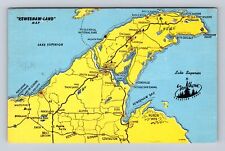Ke-Wee-Naw MI-Michigan, Greeting, Map Upper Peninsula, Vintage c1954 Postcard picture