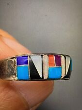 Vintage Zuni Andrew Dewa or Alfred Deyuse Inlay Sterling Silver Ring Size 8.5 picture