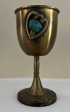 Vintage Brass Jewish Kiddush Cup with Turquoise embelishment picture