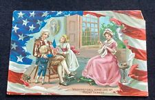 Vintage President George Washington at home with children American flag Postcard picture