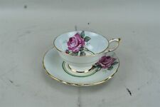 Paragon Green Floral Rose England Bone China Tea Cup Saucer Rare Double Warrant picture