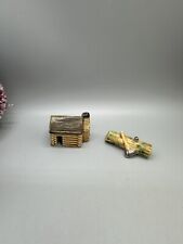 Vintage Arcadia  Miniature Salt Pepper Shakers Log Cabin With Log Axe picture
