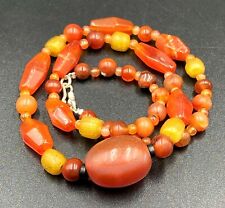 Vintage Antique Banded Agate Carnelian Glass Jewelry Old Beads Necklace picture