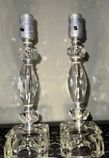 Vintage Pair Crystal Lamps Glass Etched Prism Reflective 12” Tall, 3.5” Sq. Base picture