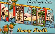 Large Letter Greetings from Florida Sunny South - 1946 Posted Linen Postcard picture