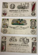 3 VINTAGE REWARD OF MERITS HAND COLORED ENGRAVINGS Andrew Jackson Geo Washington picture