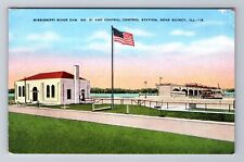 Quincy IL-Illinois, Mississippi River Dam, Antique Vintage Souvenir Postcard picture