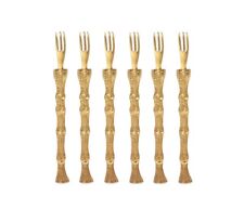Six 24k Gold Bamboo Handles Oyster Shrimp Cocktail Hors D’oeuvres Forks In Box picture