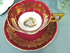 COALPORT tea cup and saucer Red & gold gilt lace like  wide mouth teacup  picture