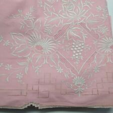 Fabulous Vintage Pink Embroidered Linen Full Size Bedspread / Coverlet & 2 Shams picture
