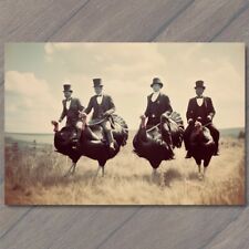 POSTCARD Turkey Riding Men Top Hat Old School Vibe Weird Strange Funny Race picture