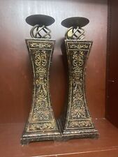 Pair Of Large 20” Bronze And Resin Candle Holders Base Is 6-1/4” picture