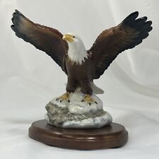 Eagle Bird Figurine Mini Porcelain Vintage & Wood Base ❤️ picture
