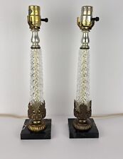 Vtg Lamp Italian Black Marble Glass Columns Neo Classical Pair 15in picture