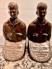1927~CHAS. LINDBERGH~BRONZE BOOKENDS~COMMEM~NY-PARIS FLIGHT~FRENCH & ENGLISH~LRG picture