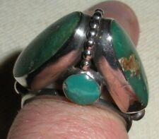 VINTAGE NAVAJO TURQUOISE STERLING SILVER RING GREAT MODERNIST DESIGN SZ 5.5 vafo picture
