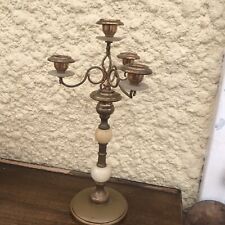 Gorgeous Vintage French Antique Candlestick Brass Alabaster Marble Candelabra picture