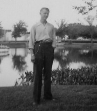 7E Photograph Portrait Handsome Man 1940's Pond  picture