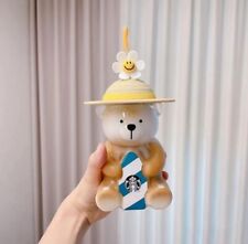 Starbucks Straw Cup 2023 New Cute Hat Bear Glass Large Capacity Water Cups Gifts picture