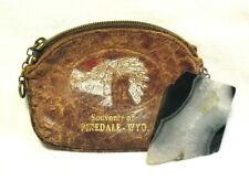 VINTAGE PINEDALE WYOMING COIN PURSE LEATHER CONTAINING AGATE FRAGMENT picture