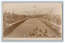 c1920's U.S.S.  Pittsburgh Holtenau Lock Kiel Canal Germany RPPC Photo Postcard picture