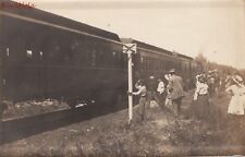 Postcard RPPC Railroad People Waiting to Board Train picture