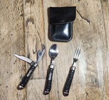 Vintage Antique Colonial Prov Multi-tool USA Knife Can Opener Fork Spoon Case picture