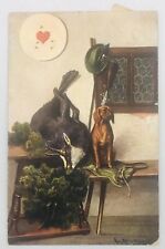 Antique 1907 Hunting Vizsla Dog w/ Shot Deer Elk & Tyrolean Hat Postcard picture
