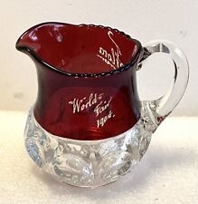 1904 World's Fair Souvenir Glass Pitcher 12oz Ruby Flash ExCo (St Louis) Flora picture
