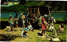Vintage Postcard- A group of people camping out. 1960s picture