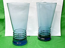 2x Transparent Blue  Libby Tall Heavy Weighted Bottom Beer Water Tea Glass Nice picture