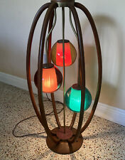 Mid Century Modern Majestic  Caged Wood Table Floor 3 Light Lamp 35” High picture