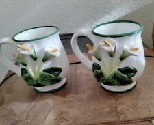 Two Calla Lilly Cups Mugs Three Dimensional Floral Design 4