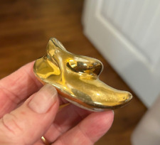 ADORABLE MINIATURE POTTERY ELF  SHOE  WITH SHINY GOLD FINISH 2.5