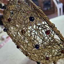 Vintage Brass Wire Old basket with glass beads. VERY BOHO picture
