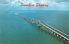 St Petersburg FL Florida, Sunshine Skyway Bridge Aerial View, Vintage Postcard picture