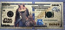 24k Gold Plated Jar Jar Binks Star Wars Banknote Collectible picture
