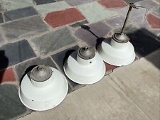 Three 16”Stonco White Barn Light Fixtures Porcelain Enamel Gas Station 1940's picture