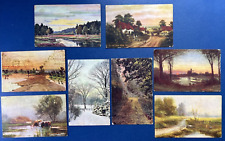 8 Landscape Views Mixture Greetings Antique Postcards. Rural Scenes. Unposted picture