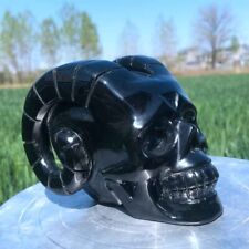 1.22kg Natural obsidian Quartz hand Carved skull crystal Reiki healing picture
