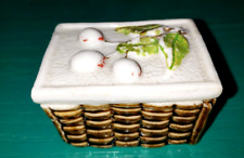 Antique Circa 1890 Cherry Top Porcelain Basket Pill Trinket Box picture