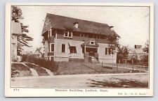 c1908~Masonic Building~Ludlow Massachusetts MA~A.E. Booth~Antique VTG Postcard picture