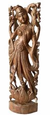 Vintage Indian Goddess Hindu Hand Carved Wooden Woman Figure Detailed picture