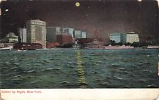 Postcard NYC Night View Harbor Moonlight Moon Battery Park from Hudson River picture