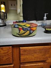 Signed Mayolica e Melchor Mexican Hand Painted Fruit Tortilla Warmer W/ Lid picture