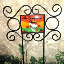 Mexican Folk Art Talavera Pottery Grandparents House Plaque w/Heavy Steel Stand picture